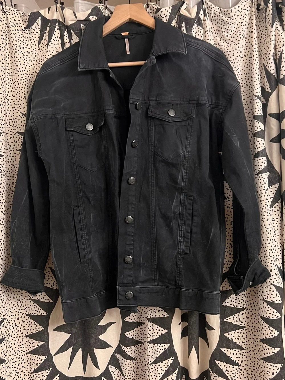 Free People Black Jean Jacket with White Moon & Snake Design - Picture 2 of 2